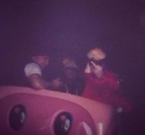 Justin shows his finger at somebody at Disney Land