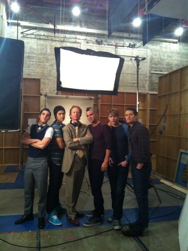Glee guys on set