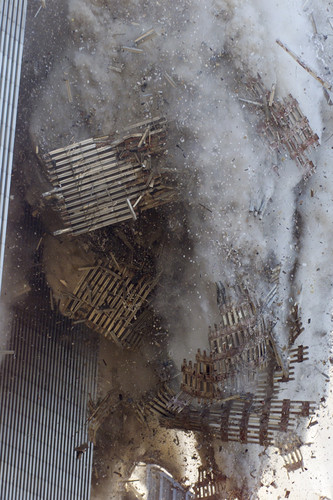  close up of the wtc collapsing