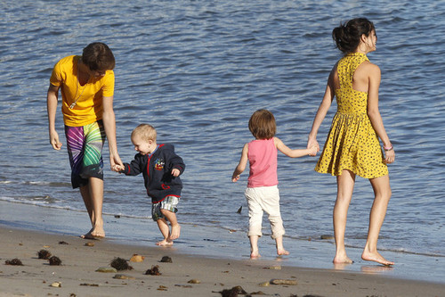 Justin having fun with family at a beach