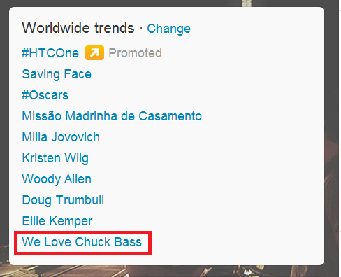  " We l’amour Chuck basse, bass " was trending WW last night during the Oscars