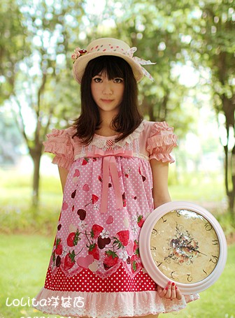  rosa, -de-rosa morango Lolita Dress
