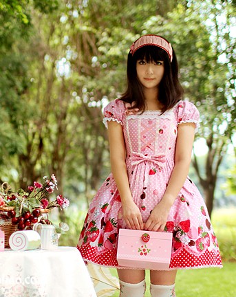  merah jambu strawberi Lolita Dress