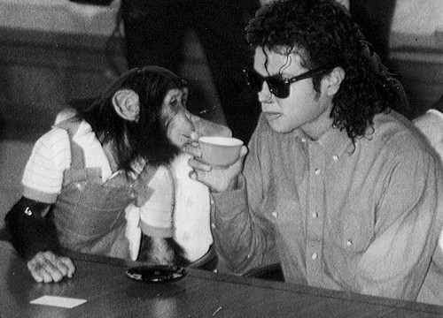 Bubbles Jackson and Michael Jackson bubbles want MJ's drink lol