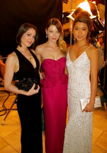 Michelle Borth, Lauren German and Grace Park (left to right) during filming of the gala scene.