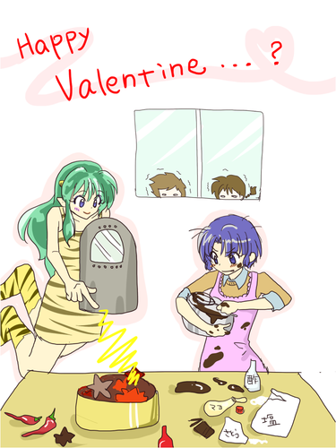 Valentine's Day _ Akane and Lum_ in the kitchen