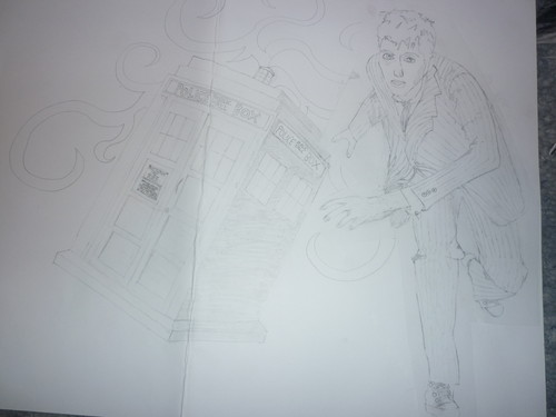  Drawn Picture of the Tenth Doctor and the TARDIS