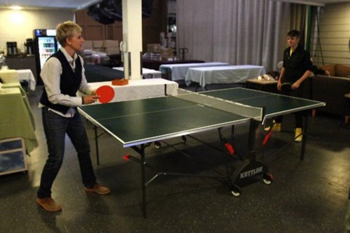  Justin and Ellen playing ping pong.