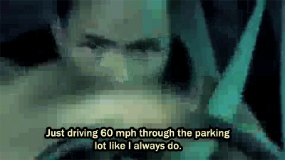  driving 60mph through a parking lot