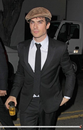 HQ Pics - Ian leaves Perez Hilton’s Mad Hatter themed B-day Party 24th March 2012