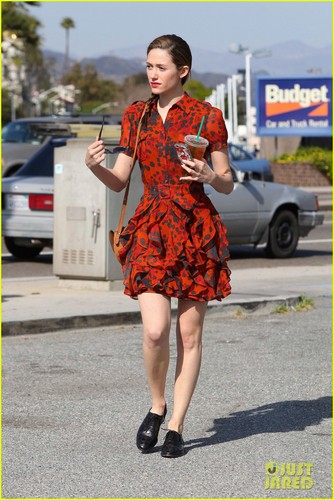  Emmy Rossum: Red Dress Coffee Run