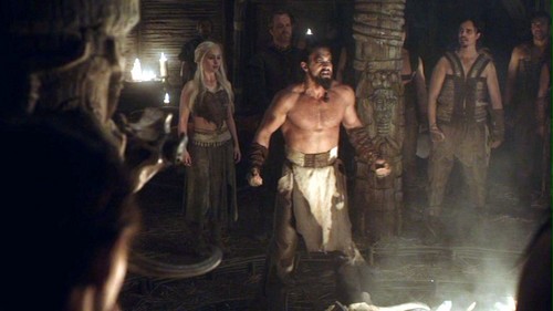 Drogo and Daenerys with Dothraki
