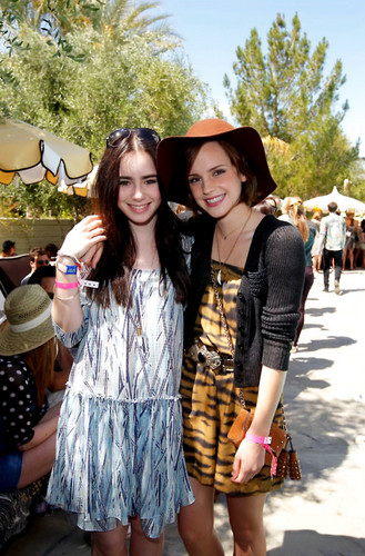  Lily Collins and Emma Watson at the Mulberry Pool Party at the Coachella musique Festival