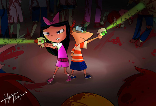 Phineas and Isabella fighting zombies *full size*
