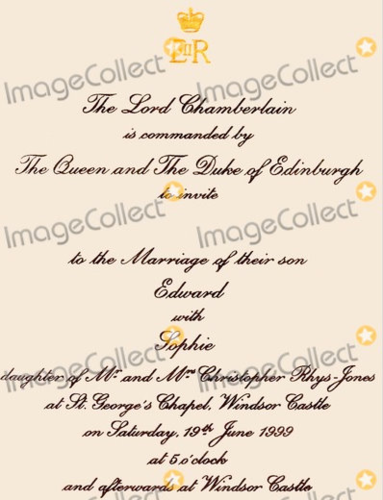 Countess Sophie and Prince Edward Wedding invitation