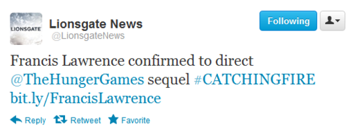 Francis Lawrence will direct Catching fogo