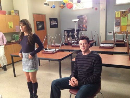  Lea and Cory last araw on set of Glee for season 3