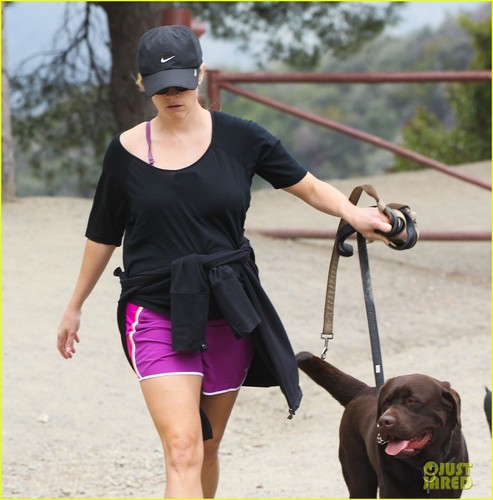  Reese Witherspoon Walks the 狗 Before Leaving L.A.