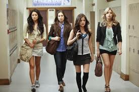 Emily, Spencer, Aria, and Hanna at school