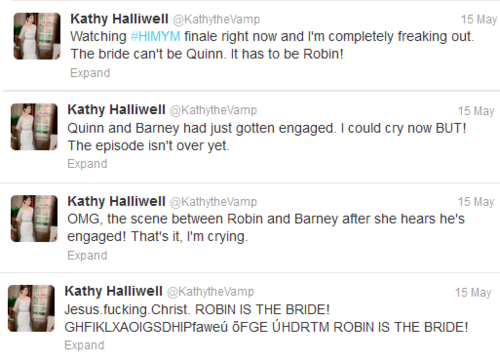  My Twitter reactions to Robin being the bride