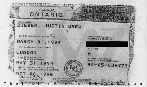  justin's birth certificate canada
