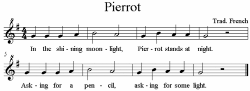recorder music sheet-pierrot