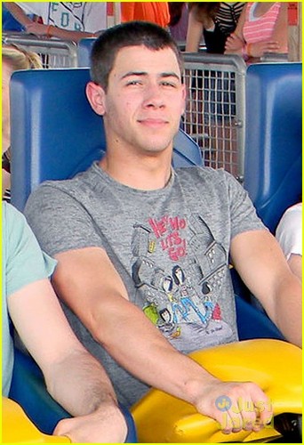  Nick Jonas new haircut at six flags with HTSB دوستوں