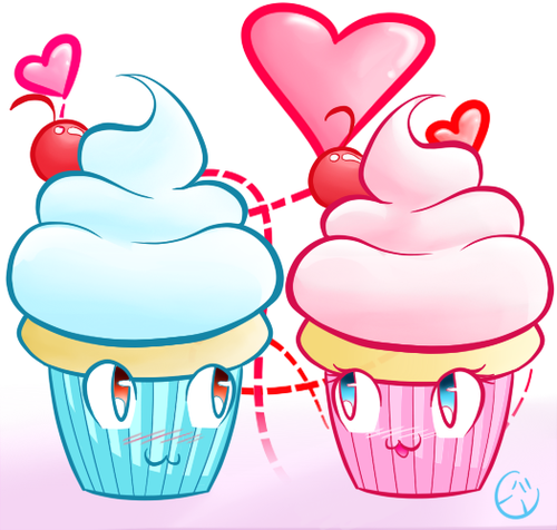 Kawaii cupcake in love
