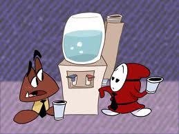  Shy guy and Goomba chatting and drinking