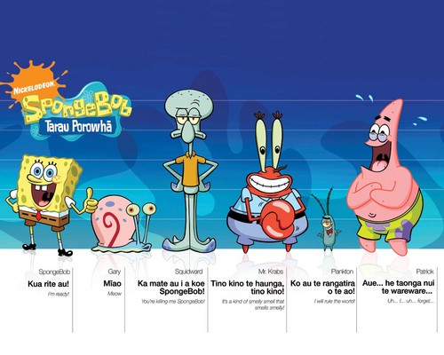 Spongebob,Gary, Squidward, Mr.krab, Plankton, and Patrick kertas dinding