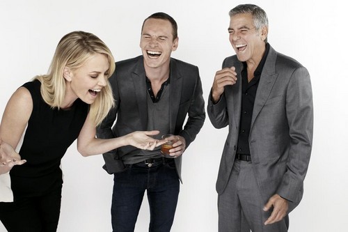  Michael Fassbender having a laugh with Charlize Theron and George Clooney