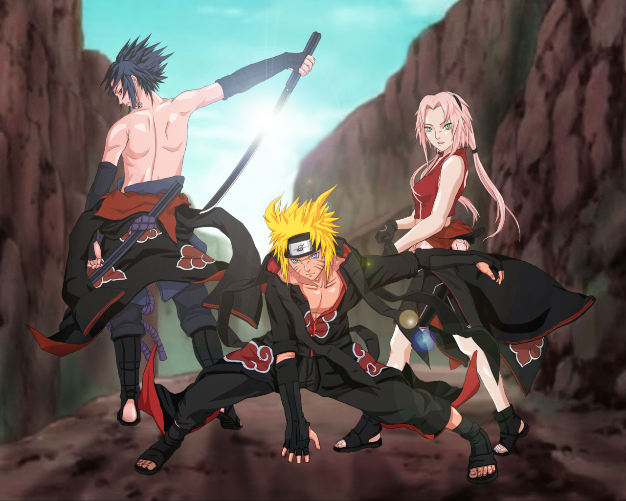 Sasuke, Naruto, and Sakura in Akatsuki