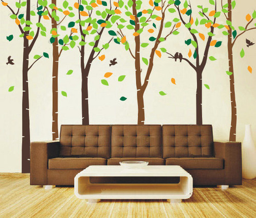  Birds in the 6 Birch puno with Colorful Leaves pader Sticker