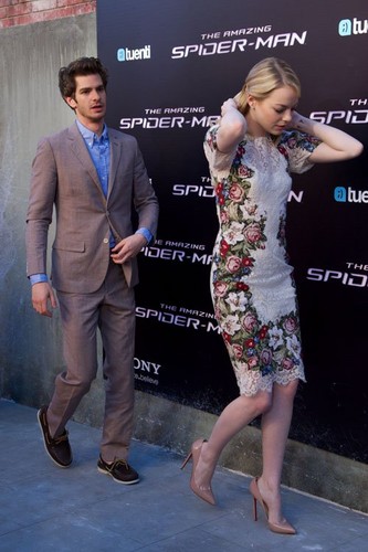 Emma Stone, Andrew Garfield and Rhys Ifans at the Spanish premiere of "The Amazing Spider-Man" 