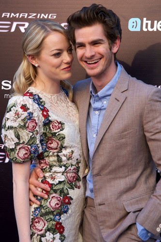 Emma Stone, Andrew Garfield and Rhys Ifans at the Spanish premiere of "The Amazing Spider-Man" 