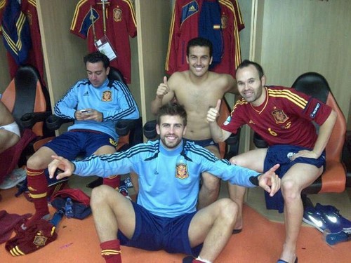  Spain players in locker room after Euro 2012 semi finals