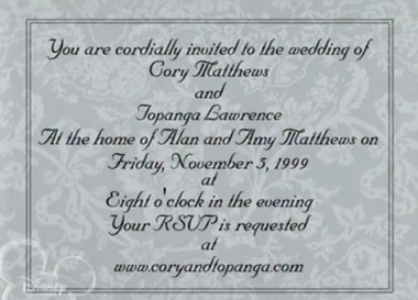  cory and topanga wedding invitation