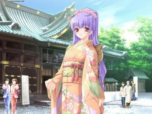  anime girls wearing kimono