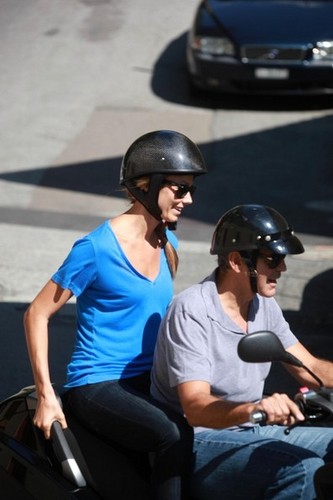 George Clooney and Stacy Keibler Ride a Scooter [July 12, 2012]