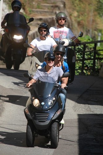  George Clooney and Stacy Keibler Ride a Scooter [July 12, 2012]