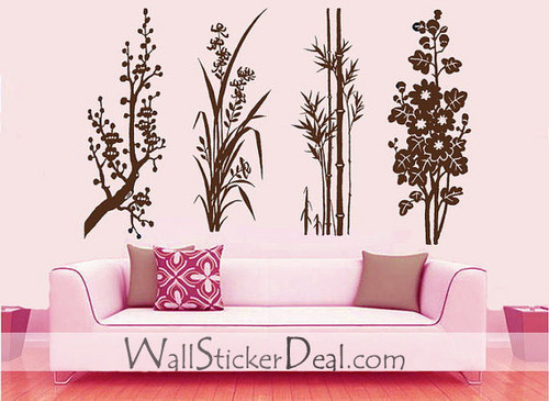 Small Garden Plum Blossom orchid bamboo and Chrysanthemum Wall Sticker
