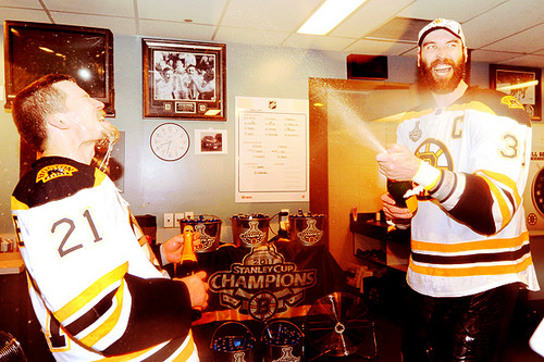  Stanley Cup 2011 - Locker Room Celebration - Andrew Ference & Zdeno Chara