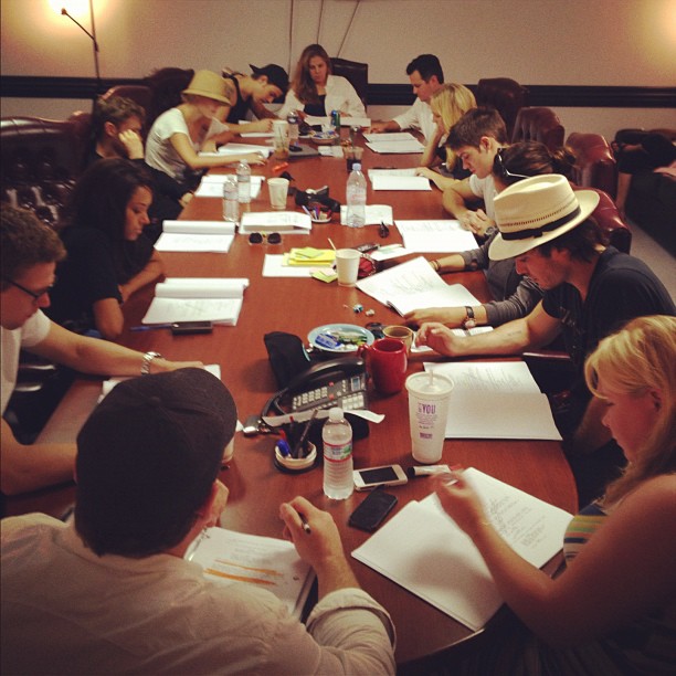 TVD cast reading the script for 4x01