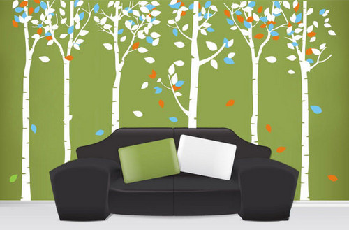 Colorful Leaves Birch Forest Wall Sticker