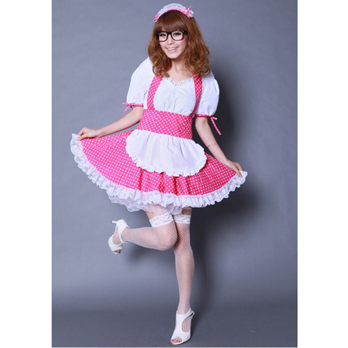  K-ON berwarna merah muda, merah muda Maid Cosplay Costume