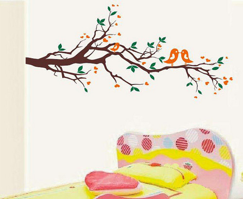  키싱 Birds Couple on Branches 벽 Sticker