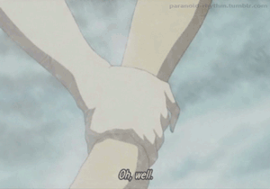 Kyon and Haruhi- holding hands