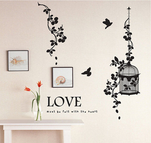  amor Must Be Felt With The coração Birds and Vine mural Sticker