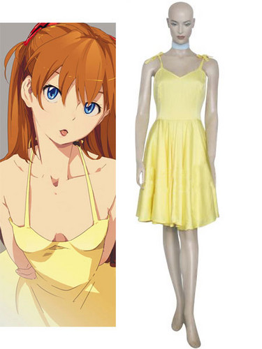  Neon Genesis Evangelion Asuka Yellow Dress Cosplay Costume