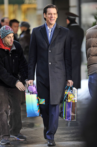 Jim Carrey Films "Mr Popper's Penguins" in New York City